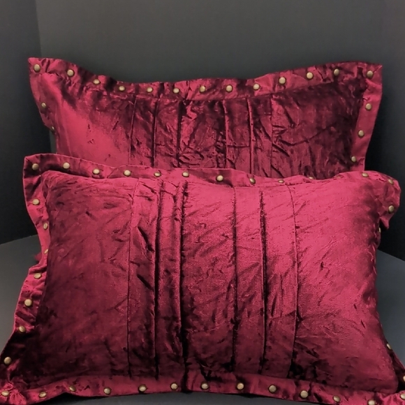 Pier 1,Set of 2 Red Velvet Throw Pillows with Bronze Studded Accents. - Picture 1 of 8